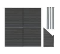 MonsterShop Composite Fence Panels Kit X 4, Angled Piece & Posts X 5 Set - Grey