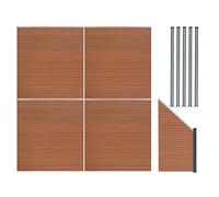 MonsterShop Composite Fence Panels Kit X 4, Angled Piece & Posts X 5 Set - Brown