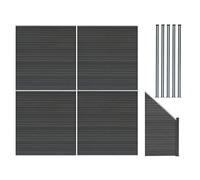 Monster Shop Composite Fence Panels x 4, Angled Piece & LED Posts x 5 - Grey