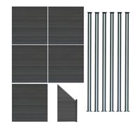 MonsterShop Composite Fence Panels Kit X 5, Angled Piece & Posts X 6 Set - Grey