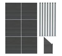 MonsterShop Composite Fence Panels Kit X 6, Angled Piece & Posts X 7 Set - Grey