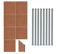 MonsterShop Composite Fence Panels Kit X 7, Angled Piece & Posts X 8 Set - Brown
