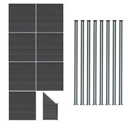 MonsterShop Composite Fence Panels Kit X 7, Angled Piece & Posts X 8 Set - Grey