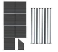 Composite Fence Panels x 7 Angled Piece & 9 Metal Posts 6ft Double Sided Board Wood Grain Slatted Fencing Grey Plastic Outdoor Garden Privacy Barrier 1.85m H x 13.11m W Solar Powered LED Lighting