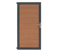 Composite Pedestrian Gate Brown 90cm x 180cm WPC Plastic Aluminium Metal Frame Handle Lock Security 3 Keys Weatherproof Outdoor Garden Privacy Side Entrance Double Sided Slat Design Free Fixing Kit