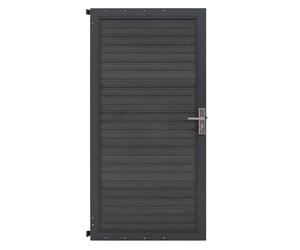 Composite Pedestrian Gate Grey 90cm x 180cm WPC Plastic Aluminium Metal Frame Handle Lock Security 3 Keys Weatherproof Outdoor Garden Privacy Side Entrance Double Sided Slat Design FREE Fixing Kit