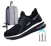 Composite Toe Shoes for Men Women Work Safety Shoes Lightweight Slip Resistant Air Cushion Running Shoes Puncture Proof Sneakers for Construction, Warehouse, Running Black