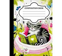 Composition Book: Cute Cat Reading Aesthetic Composition Notebook, Wide Ruled, 100 Pages, 7.5 x 9.25, Kawaii Kitten School Book for Kids, Boys, Girls, Elementary