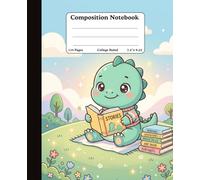 Composition College Ruled Notebook | 110 Wide Lined Pages | 7.5 x 9.25 Inch | Cute Dinosaur Reading Book Notebook Journal for School Supplies, Kids, Students & Dino Lovers | Made in USA