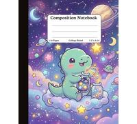 Composition College Ruled Notebook | 110 Wide Lined Pages | 7.5 x 9.25 Inch Size | Cute Dinosaur Playing with Stars Space Theme Notebook Journal for ... Students & Dino Lovers | Perfect For Gifts