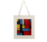 Composition in Red Yellow Blue And Black Canvas Tote Bag Cotton Grocery Shopping Cloth Bags Cute Aesthetic Tote Bag Lightweight Reusable Shoulder Bags for Shopping Grocery Beach Picnic Wedding Favors