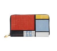 (Composition in Red Yellow Blue and Black) Faux Leather Wallet Long Clutch Zipper Purse Card Holder Travel Coins Cash Organizer Phone Pocket 7.48 x 4.13 x 0.9 inches