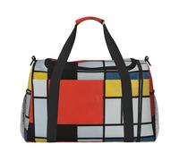 Composition in Red Yellow Blue and Black Large Travel Duffle Bag with Shoulder Strap,Water-Resistant Twill Weekender Bag for Men Women,Spacious Carryall Gym Bag