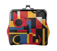 Composition in Red Yellow Blue and Black Print Fashion Ms Leather Pouch Portable Wallet Kiss-Lock Money Bag Cute Clutch Fo Women