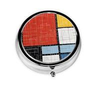 Composition in Red Yellow Blue and Black Print Pill Box, Round Pill Organizer, 3 Compartment Small Pill Case for Purse & Pocket, Portable Medicine Box, Travel Pill Case