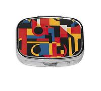Composition in Red Yellow Blue and Black Print Square Metal Pill Box Decorative Pill Case - Carry Your Meds in Style (Rectangular)