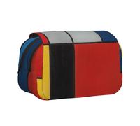 Composition in Red Yellow Blue and Black Printed Flip Pencil Case with 2 Compartments, Large Capacity, Portable Stationery Organizer for School, Travel and Art