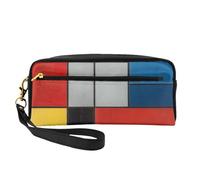 Composition in Red Yellow Blue and Black Printed Leather Makeup Bags with Wrist Strap Portable Travel Toiletry Bag Cosmetic Organizer Bag for Women