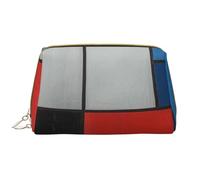 Composition in Red Yellow Blue and Black Printed Makeup Bag for Women Portable Leather Make up Bag Travel Zipper Cosmetic Bags Organizer