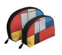 Composition in Red Yellow Blue and Black Printed Makeup Bags 2-Piece Portable Shell Travel Toiletry Bag Cosmetic Organizer Bag for Women