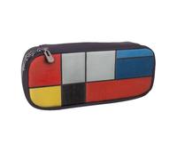 Composition in Red Yellow Blue and Black Printed Pu Leather Pencil Case Box Flip Pen Bag and Makeup Cosmetic Holder for Girls Boys School Students