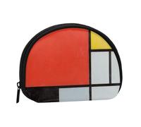 Composition in Red Yellow Blue and Black Printed Small Coin Purse, Semicircular Coin Wallet with Zipper Portable Mini Coin Pouch, Kids Purse for Women Men