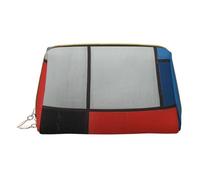Composition in Red Yellow Blue and Black Printed Small Makeup Bag Portable Leather Make up Bag Travel Zipper Cosmetic Bags Organizer for Women