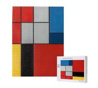 Composition in Red Yellow Blue and Black Printed Wooden Intelligence Puzzle 38x52 CM, 500 Pieces(boxed) Jigsaw Puzzles Education Game for Adults, Home Decoration Puzzle