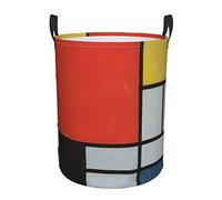 Composition In Red Yellow Blue And Black Round Laundry Basket Toy Storage Basket, Storage Bin With Handle, Suitable For Bedroom, Toys, Boys, Girls, Toy Room