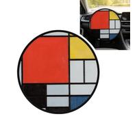 Composition in Red Yellow Blue and Black Steering Wheel Sun Shade Cover for Car SUV Truck Van, Reflective Heat Insulating Sun Protector, Foldable Auto Interior Accessory