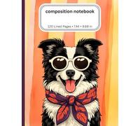 composition notebook 120 Lined Pages • 7.44 × 9.69 inches funny Border Collie cool Vintage retro dog stripes design illustration: Back to School First ... classroom education learning art cute design