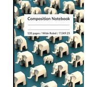 Composition Notebook: 3D Elephant Print | Black, blue, tan, cream | 120 pages wide ruled | 7.5 X 9.25 | For teens, adults, children
