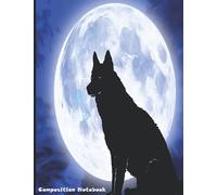 Composition Notebook: black Wolf and white Moon -Notebook (Large), 8.5 x 11 Paperback-/110 Linde Pages