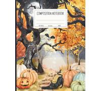 Composition Notebook College Lined: Full Moon Forest & Pumpkin Patch Path Journal | Black Cat Halloween Stationery for Back to School, Home, Office & College | Cozy Autumn Themed Gift 8.5x11