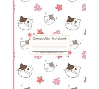 Composition Notebook: College ruled | 120 page | 7.5 X 9.25 | cute squish kitty kawaii cat and kitten with hearts and starfish pattern for kids, teens and adults