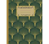 Composition Notebook: College ruled art Deco composition notebook. Stylish geometric gold leaf pattern cover.