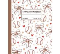 Composition Notebook College Ruled: Baseball & Coquette Bow Aesthetic Writing Journal, 110 Pages for School, Notes