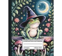 Composition Notebook College Ruled: Cottagecore Frog with Witch Hat Journal, Botanical Mushroom and Moon Cute Aesthetic Notebook, 110 Pages