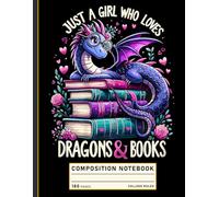 Composition Notebook College Ruled: Dragon and Book Illustration, Fantasy Themed Journal for Girls and Mythical Creature Fans