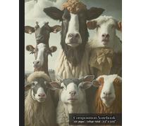 Composition Notebook: College Ruled Lines of Vintage Farm Animals Photorealistic Illustration. Cute Cow, Sheep, Goat