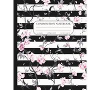 Composition Notebook College Ruled: Modern Black & White Stripes with Pink Blossom Vine and Sparrow Design | 7.5" x 9.25" | Elegant Aesthetic Journal ... Note Taking, Creative Writing, Journaling
