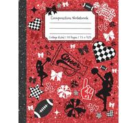 Composition Notebook: College Ruled | Red Glossy Faux Glitter with Pom Poms and Bows for Cheerleaders, Coaches, and Students