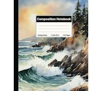Composition Notebook College Ruled: Waves Crashing On Rocks Landscape Watercolor Painting Oceancore Aesthetic. For Students. College, School, Office & Work