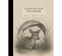 Composition Notebook College Ruled: Young Deer Taking Shelter Under a Large Leaf in the Rain Illustration Journal | Wide Lined | Cute Aesthetic For School, College, Office, Work