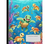 Composition Notebook: Colorful Abstract Sea Baby Turtles on Light Blue Background - 7.5" X 9.25" 110 Pages Wide Ruled