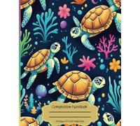 Composition Notebook: Colorful Abstract Sea Turtles on Dark Blue Background - 7.5" X 9.25" 120 Pages Wide Ruled