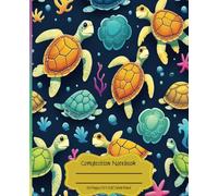 Composition Notebook: Colorful Abstract Sea Turtles on Dark Blue Background - 7.5" X 9.25" 120 Pages Wide Ruled
