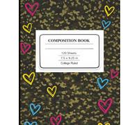 Composition Notebook: Cute Camo Pattern with Hearts | College Ruled Notebook | Composition notebook college ruled, 7.5 x 9.25, 120 Pages, For kids, teens, adults