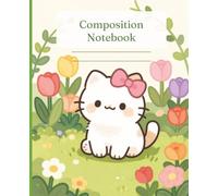 Composition Notebook | Cute Garden Cat with Bow | Wide Ruled Composition | 7.5 x 9.25in | 120 Pages | For Kids, Teens, and Adults