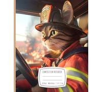 Composition Notebook Firefighter Cat Driving Fire Truck, 110 Lined Pages, Wide Ruled, 7.5" x 9.25", Perfect Gift for Cat Lovers: Brave Firefighter Cat ... - Realistic Photography Cover | Matte Finish